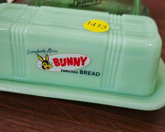 JADEITE BUNNY BREAD BUTTER DISH