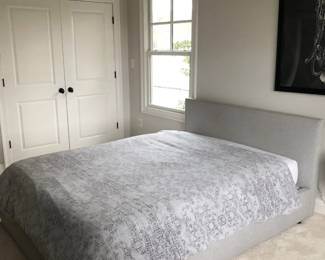 $175 USD      Grey Platform Low Profile Upholstered Headboard and Frame HR177-18      Description: This upholstered in a beautiful fabric and offers a low profile silhouette with clean lines for your bedroom. 

Dimensions: 88 x 66 x 35"H

Condition: Very good condition

Local pick up Lorton VA.  Contact us for shipper suggestions.     https://goodbyhello.com/products/grey-headboard-and-frame-hr177-18?_pos=1&_sid=c0016dcef&_ss=r