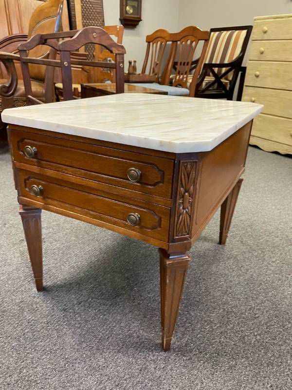 Portuguese marble top side table 22 x 22 x 26 in