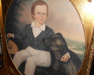 Boy with dog art in frame and light 