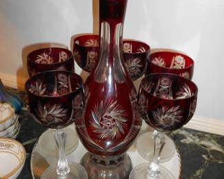 Bohemian 7 piece Decanter & six glasses 