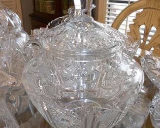 Vintage Crystal Lidded Punch Bowl 