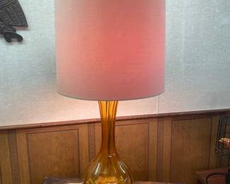 Mid Century Amber Colored Table Lamp 