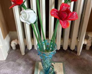 Art Glass Flowers Mexican OAXACA Lizard Figurine