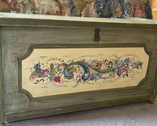 Wood Blanket Chest With Norwegian Rosemaling
