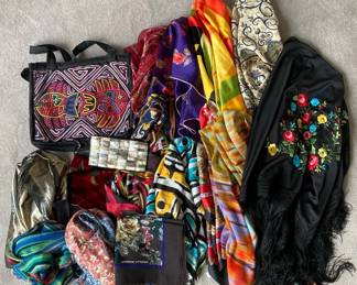 Shell Covered Purse, Souvenir Scarves And More