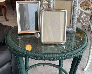 Glass Topped Side Table, Frames Vase