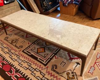 Mid Century Modern Travertine Top Coffee Table