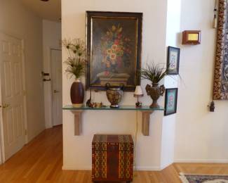 Wall shelf, painting, bricabrac