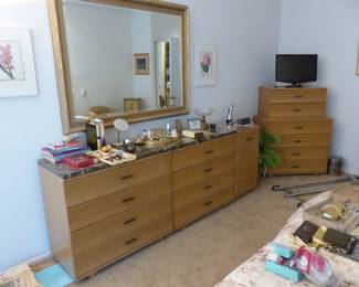 Mid-Century bedroom dresser, tall chest & pair of night tables