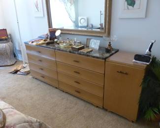 Mid-Century bedroom dresser, tall chest & pair of night tables