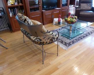 Metal bench with animal print cushion/accent pillow