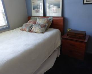Headboard, mattress & box spring, night table