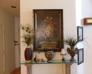 Wall shelf, painting, bricabrac