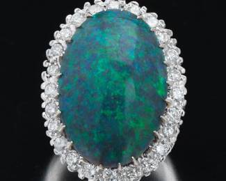  Fine Black Opal and Diamond Cocktail Ring, GIA Report 