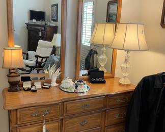 Vintage French Provencial dresser and two large mirrors.