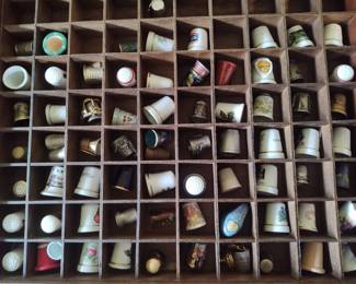 Thimbles In Wood Display Case