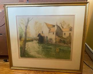 Framed Original Etching Mill In Jarcy By Lecomte