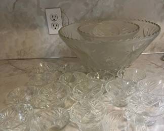 Glass Punch Bowl With Glasses Set