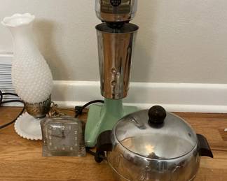 Cooking Pot Vintage 1940s Hamilton Milkshake Maker And An Old Fashion Glass Clock