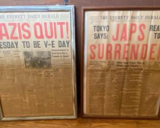 WWII Everett Herald Framed Newspaper Covers