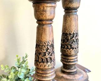 Carved Wood Candle Holders