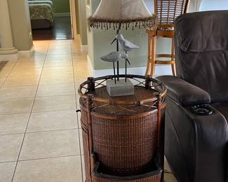 pair of Bamboo end tables and lamps