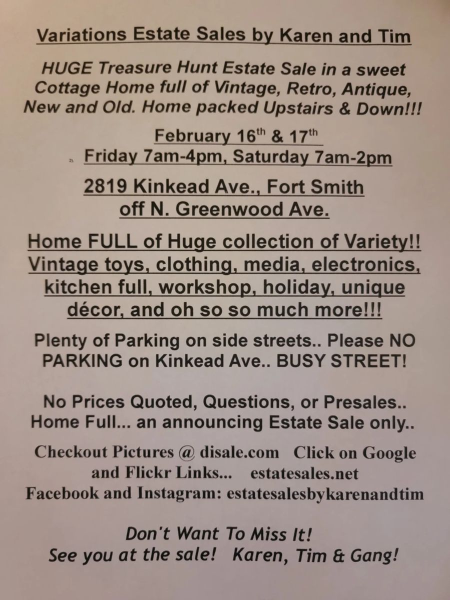 Fabulous Estate Sale Fort Smith starts on 2/16/2024