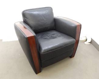 NICE Black Leather Wood Trimmed Chair
