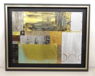 LARGE Listed Artist "Liz Jardine" Mixed Media Ceramic Tile etc. Framed Wall Art
