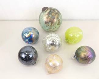 Lot of 7 Larger Hand Blown Decorative Glass Balls
