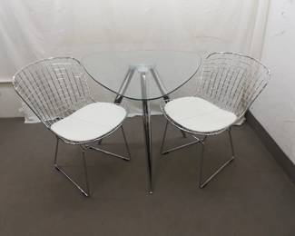 2 Bertoia Wire Chairs and Glass Top Table

