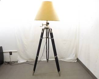 Newer Large WORKING Royal Marine Tripod Chrome and Wood Floor Lamp
