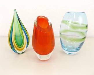 3 Blown Art Glass Vases
