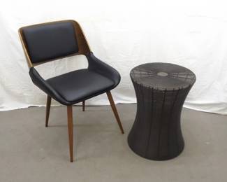 Mid Century Style Chair and Wire Metal Smoking Table
