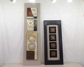 2 Larger Signed Mixed Media Ceramic Tile etc. Framed Wall Art
