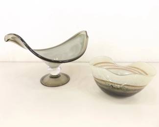 2 Larger Blown Glass Ruffled Edge Bowls
