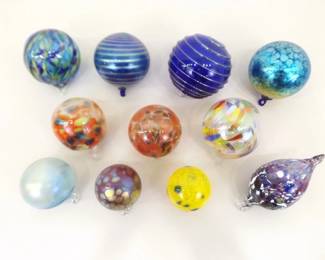 Lot of 11 Medium Sized Hand Blown Decorative Glass Balls

