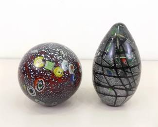 2 Large Hand Blown Glass Murano Style Paperweights  
