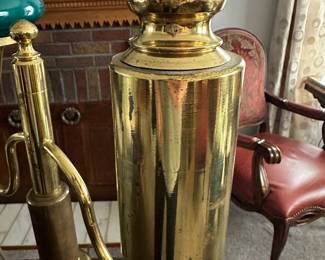 Vintage Brass Oil Lamp with Green Shade! Electrified. 