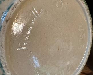 Blue/Green Splatter Spongeware Pottery Crock w/Lid. R.R.P. Co. Roseville, USA. 