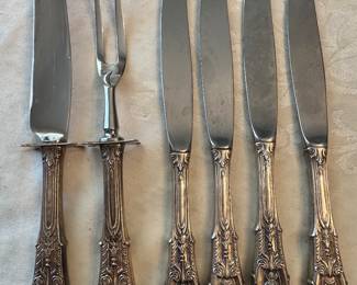 This is a simply beautiful 24 piece Wallace Sterling Silver in the ROSE POINT pattern. Service for four, plus serving pieces! (This pic is the other 6 pieces for a total of 24!)