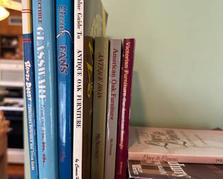 The left of the pic is a series of collectors books, antiques and such! The right is quilting, lace, spinning and embroidery!