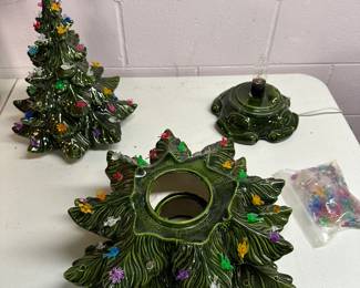 Vintage 1970s Atlantic Mold X-Large Ceramic Christmas Tree Scroll Light Base 22" - MUSICAL - Bird Lights and EXTRA bag of lights! 