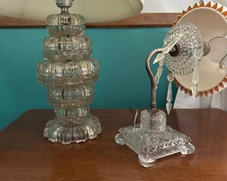 This is a SUPERB Vintage Leviton Fluted Tiered Lamp! Lead Crystal!  Next to it is a lovely lead crystal headboard wall sconce with drop crystals! 