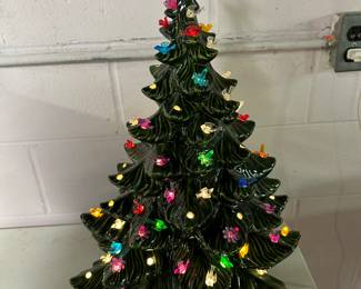 Vintage 1970s Atlantic Mold X-Large Ceramic Christmas Tree Scroll Light Base 22" - MUSICAL - Bird Lights and EXTRA bag of lights! 