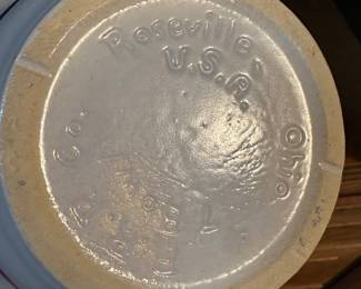 Two Vintage Crock/Bowls Pottery Double Blue Stripes. R.R.P. Co. Roseville, USA. 