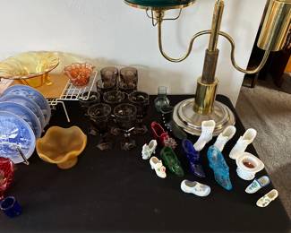 A banquet table filled with beautiful depression glass and other vintage treasures! 