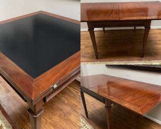 Vintage Sligh game table, has a  butterfly top, opens and converts to leather topped game table for playing cards open 68" and 28.5 inches tall.$475.
