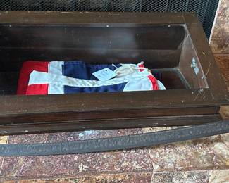 Display case with UK flag (SOLD)and Civil War era Cavalry Sword